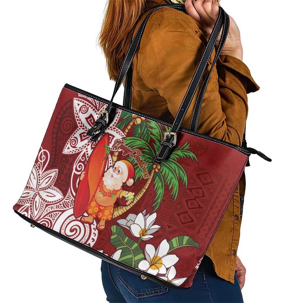 Polynesian Leather Tote Bag Tropical Santa - Plumeria Red Vintage LT7 - Polynesian Pride