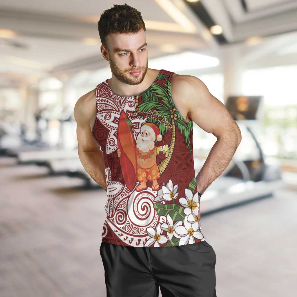 Polynesian Men Tank Top Tropical Santa - Plumeria Red Vintage