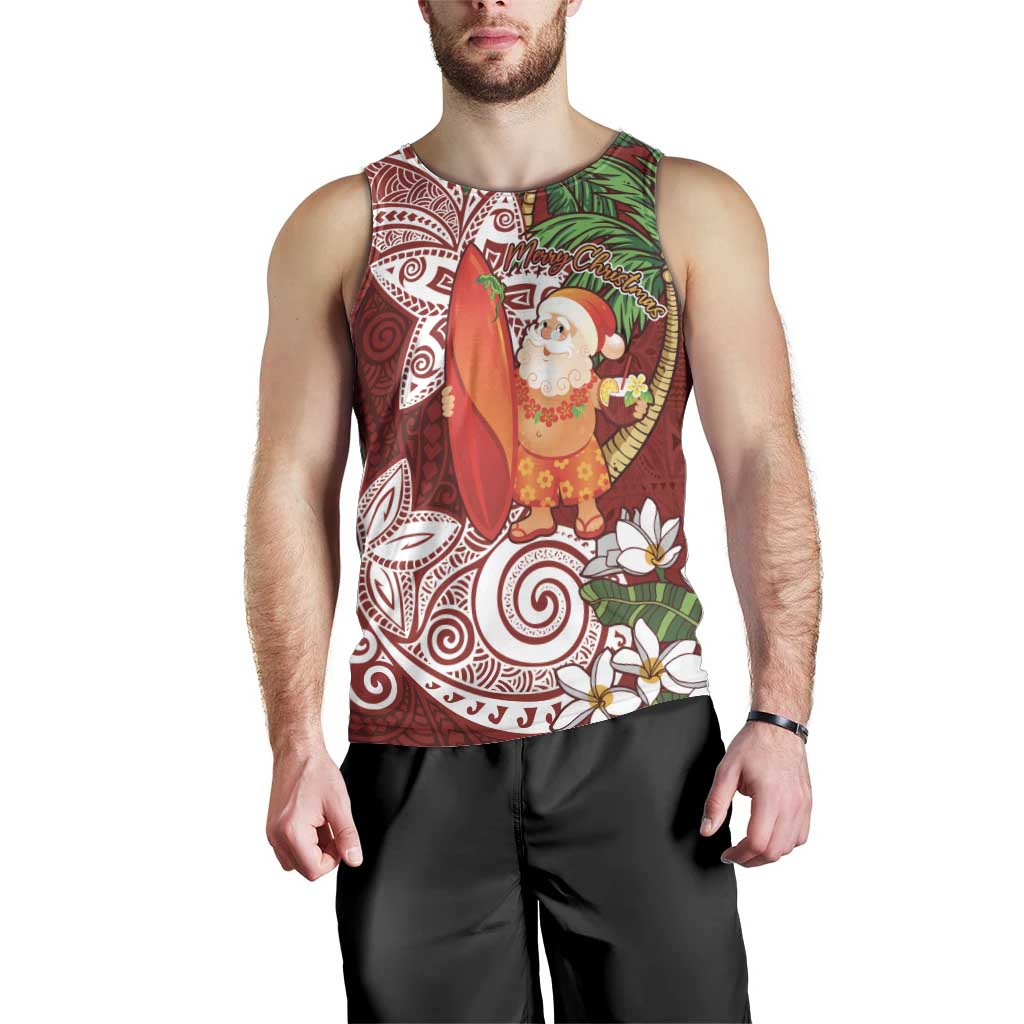 Polynesian Men Tank Top Tropical Santa - Plumeria Red Vintage LT7 - Polynesian Pride