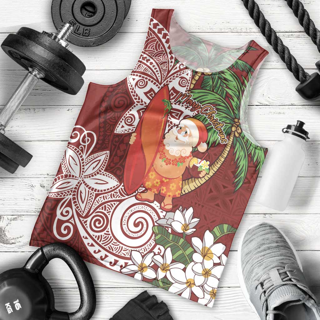 Polynesian Men Tank Top Tropical Santa - Plumeria Red Vintage LT7 - Polynesian Pride
