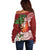 Polynesian Off Shoulder Sweater Tropical Santa - Plumeria Red Vintage