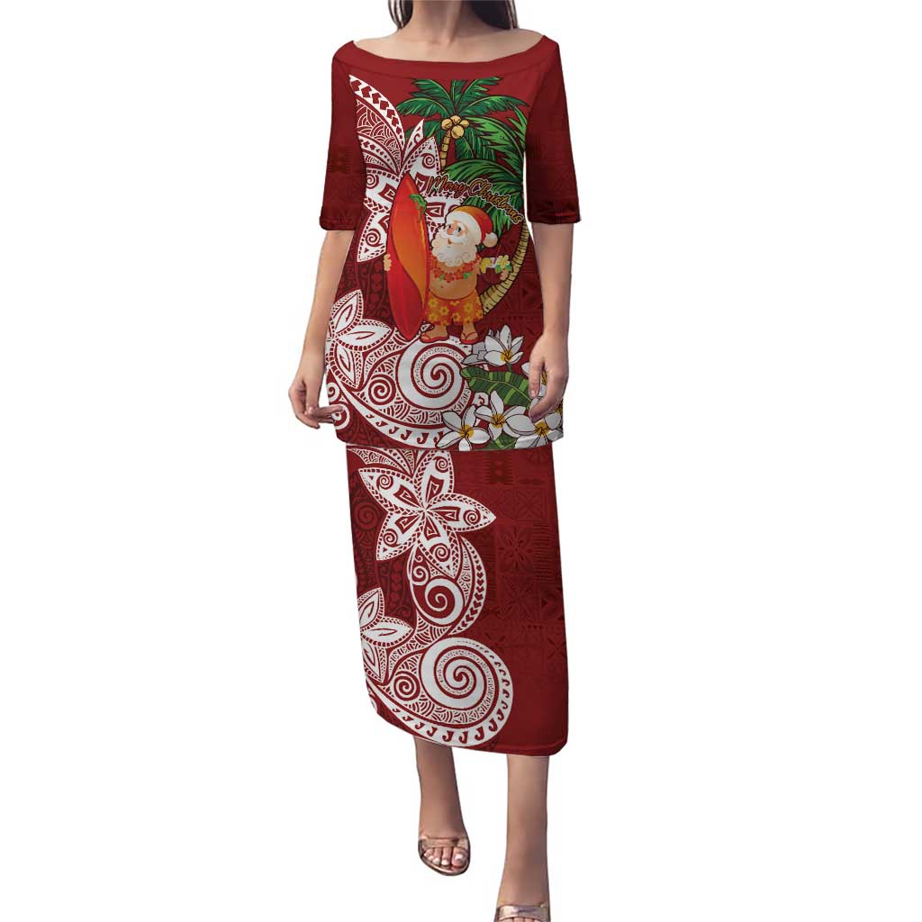 Polynesian Puletasi Tropical Santa - Plumeria Red Vintage LT7 Long Dress Red - Polynesian Pride