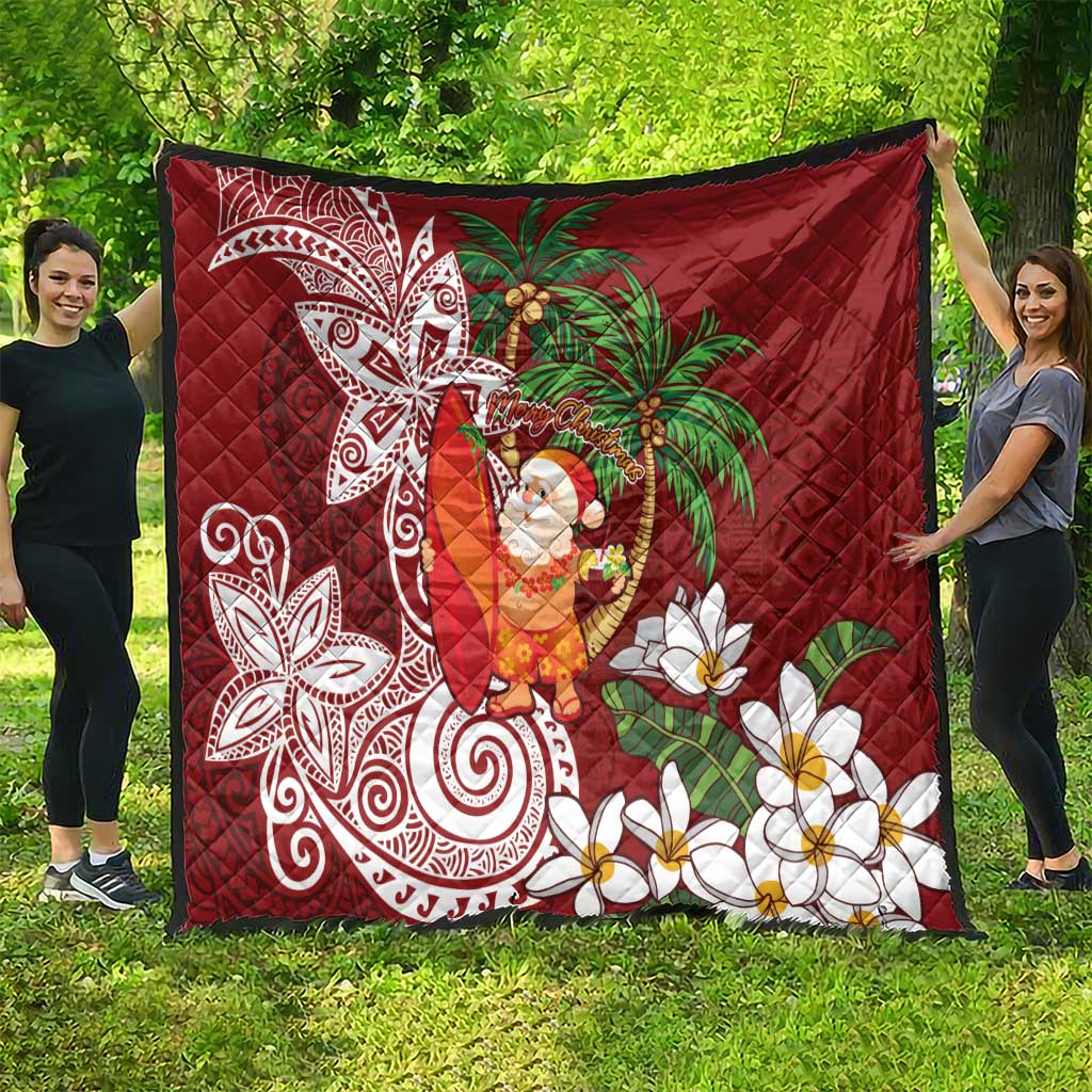 Polynesian Quilt Tropical Santa - Plumeria Red Vintage