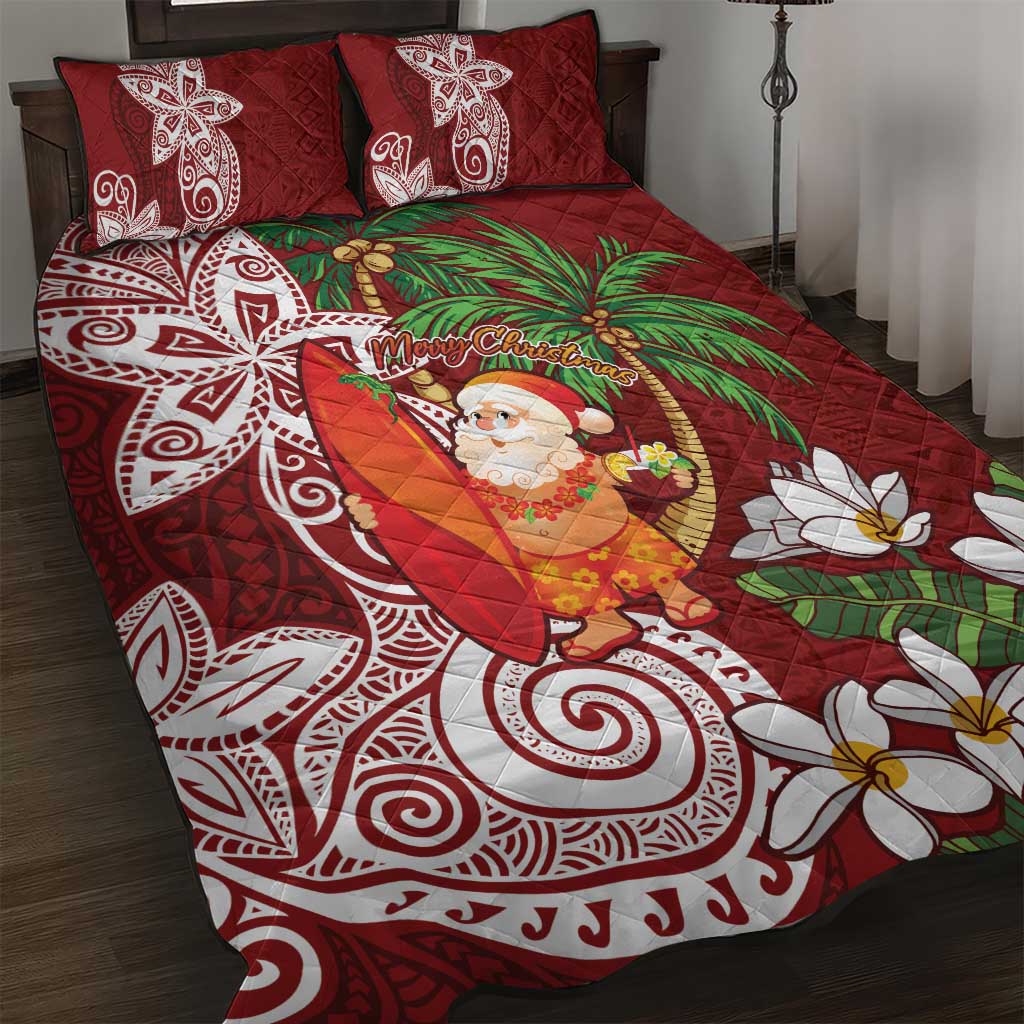 Polynesian Quilt Bed Set Tropical Santa - Plumeria Red Vintage LT7 Red - Polynesian Pride