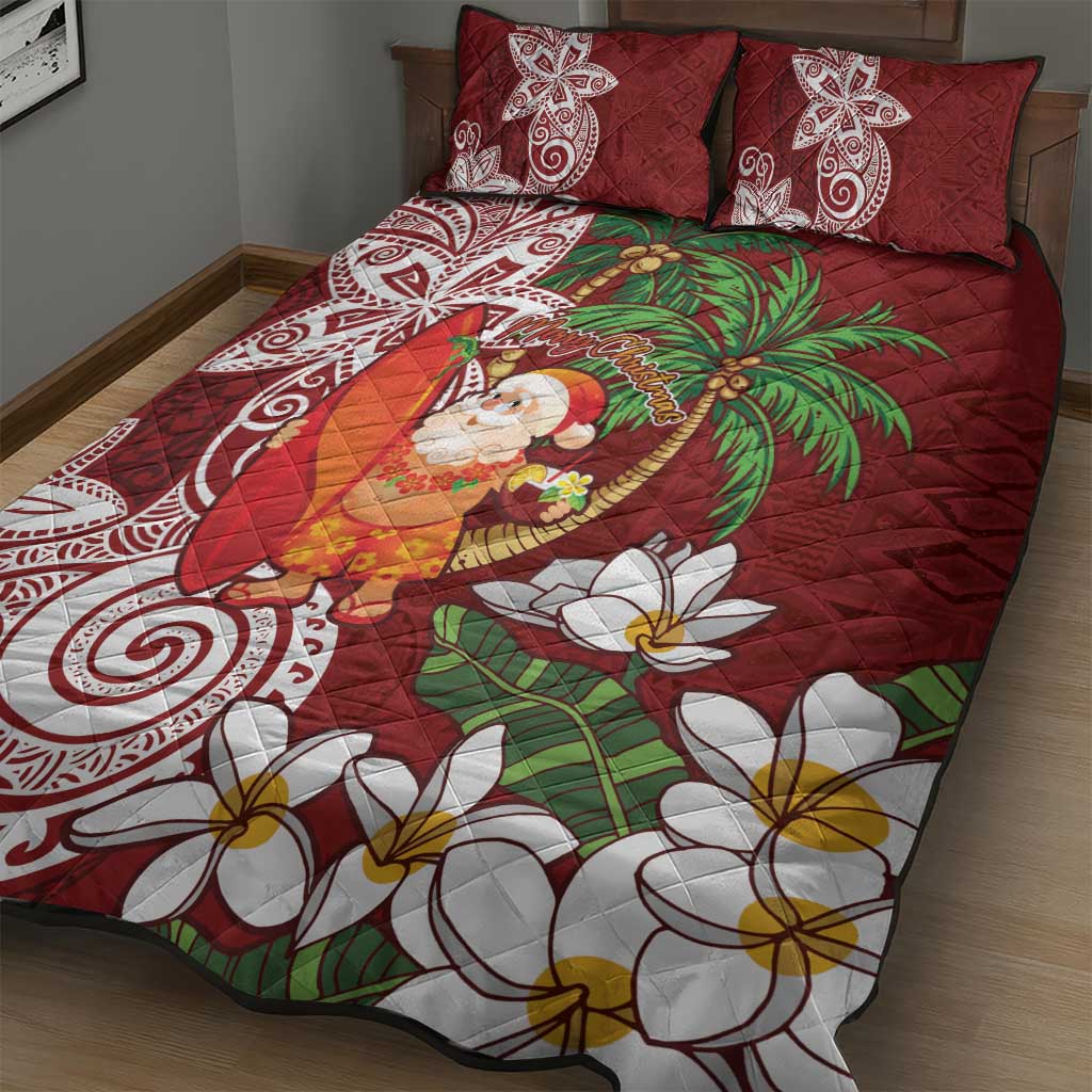 Polynesian Quilt Bed Set Tropical Santa - Plumeria Red Vintage LT7 - Polynesian Pride