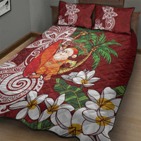 Polynesian Quilt Bed Set Tropical Santa - Plumeria Red Vintage LT7 - Polynesian Pride