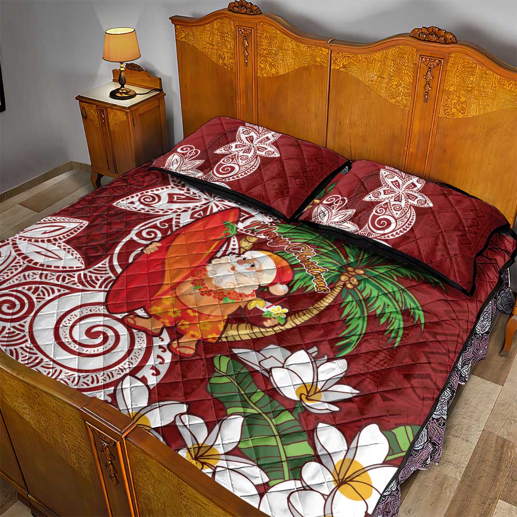 Polynesian Quilt Bed Set Tropical Santa - Plumeria Red Vintage LT7 - Polynesian Pride
