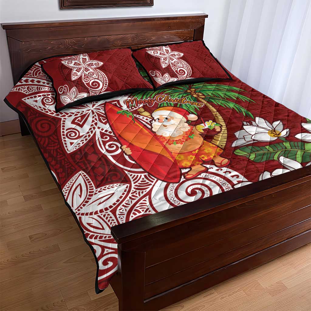 Polynesian Quilt Bed Set Tropical Santa - Plumeria Red Vintage LT7 - Polynesian Pride