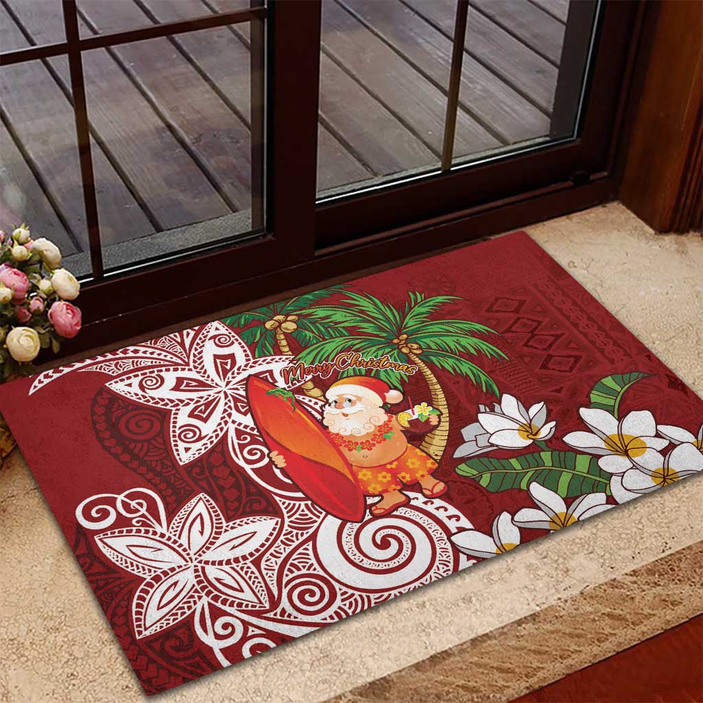 Polynesian Rubber Doormat Tropical Santa - Plumeria Red Vintage LT7 - Polynesian Pride
