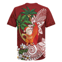 Polynesian Rugby Jersey Tropical Santa - Plumeria Red Vintage
