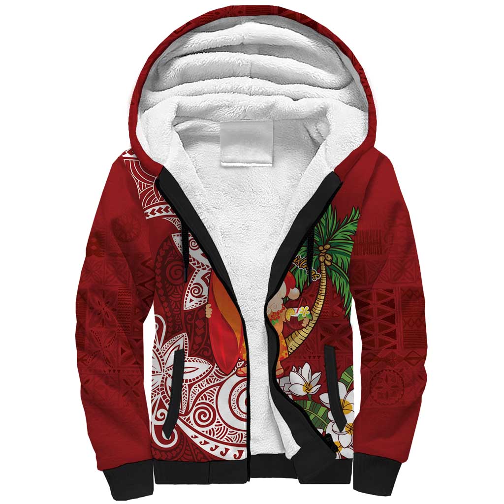 Polynesian Sherpa Hoodie Tropical Santa - Plumeria Red Vintage LT7 Unisex Red - Polynesian Pride