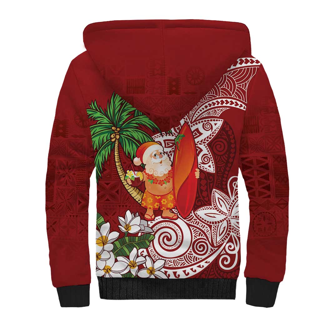 Polynesian Sherpa Hoodie Tropical Santa - Plumeria Red Vintage LT7 - Polynesian Pride
