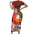 Polynesian Short Sleeve Bodycon Dress Tropical Santa - Plumeria Red Vintage