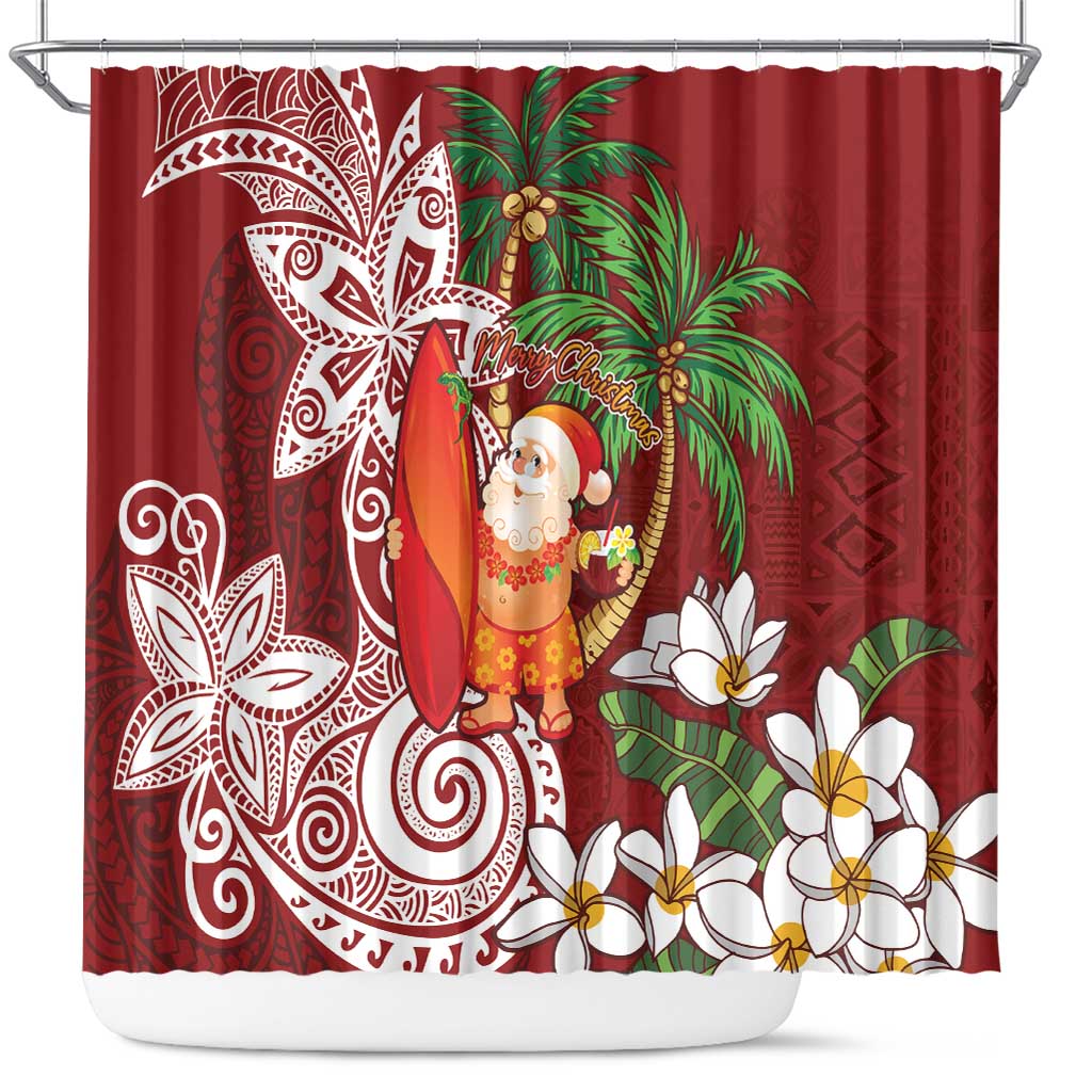 Polynesian Shower Curtain Tropical Santa - Plumeria Red Vintage