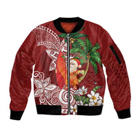 Polynesian Sleeve Zip Bomber Jacket Tropical Santa - Plumeria Red Vintage