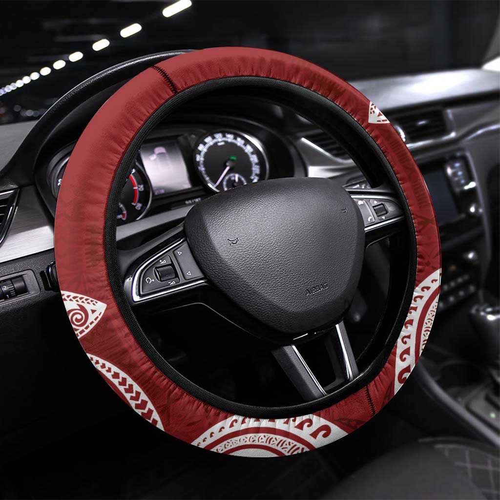 Polynesian Steering Wheel Cover Tropical Santa - Plumeria Red Vintage LT7 Universal Fit Red - Polynesian Pride