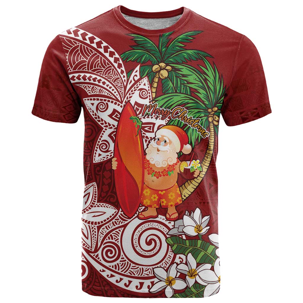 Polynesian T Shirt Tropical Santa - Plumeria Red Vintage LT7 Red - Polynesian Pride