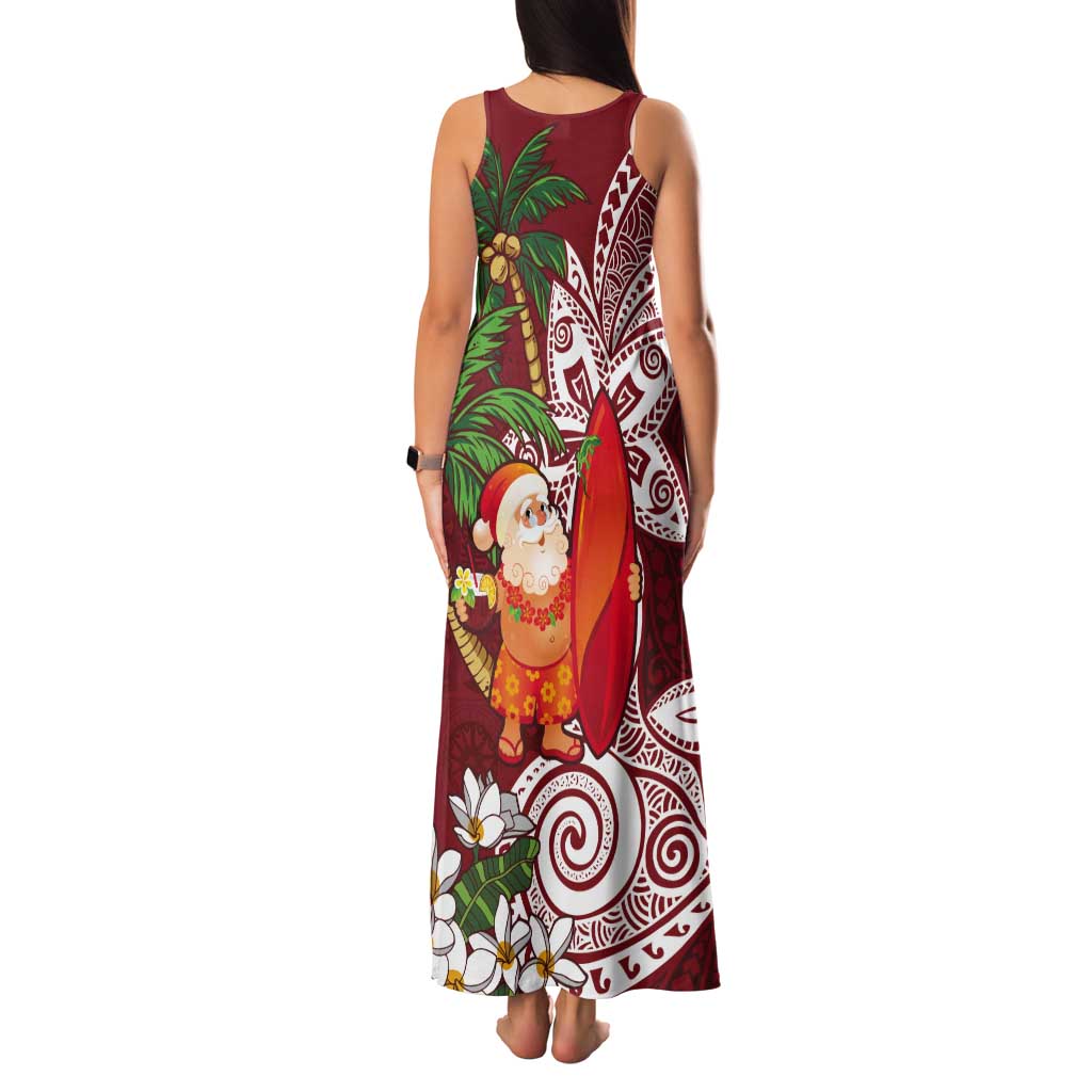 Polynesian Tank Maxi Dress Tropical Santa - Plumeria Red Vintage LT7 - Polynesian Pride