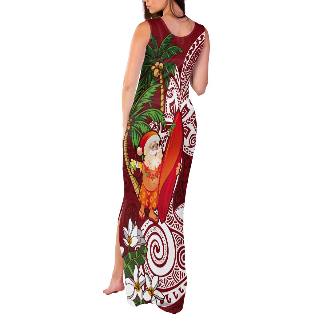 Polynesian Tank Maxi Dress Tropical Santa - Plumeria Red Vintage LT7 - Polynesian Pride