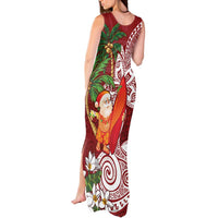 Polynesian Tank Maxi Dress Tropical Santa - Plumeria Red Vintage LT7 - Polynesian Pride