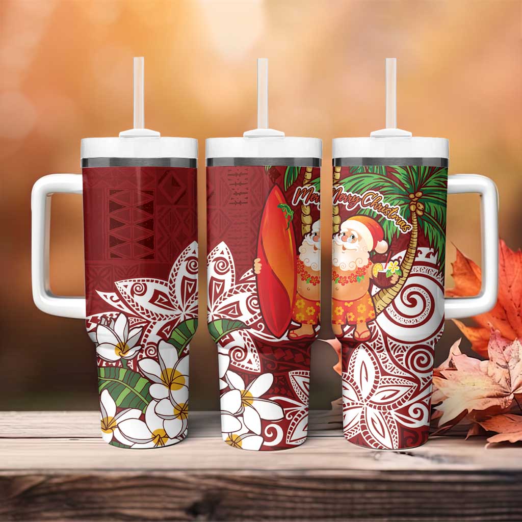 Polynesian Tumbler With Handle Tropical Santa - Plumeria Red Vintage LT7 - Polynesian Pride