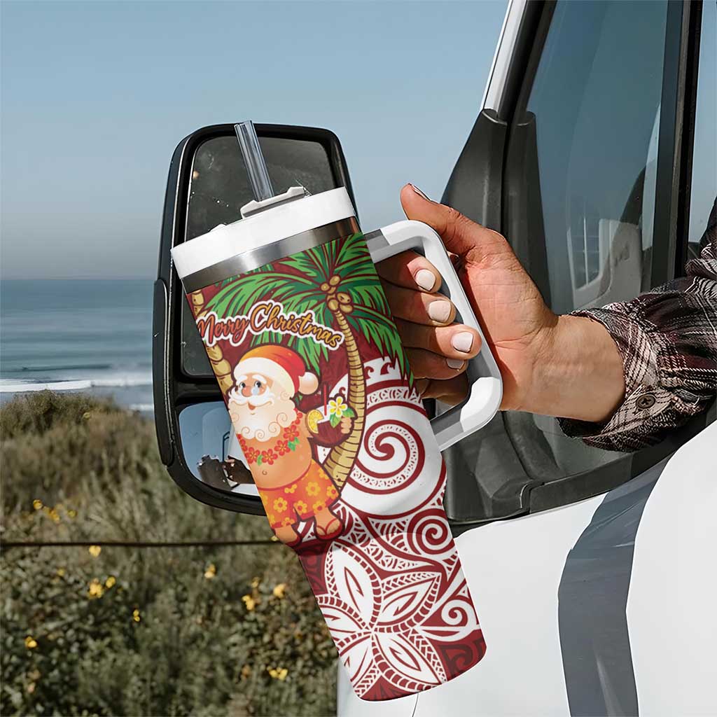 Polynesian Tumbler With Handle Tropical Santa - Plumeria Red Vintage LT7 - Polynesian Pride