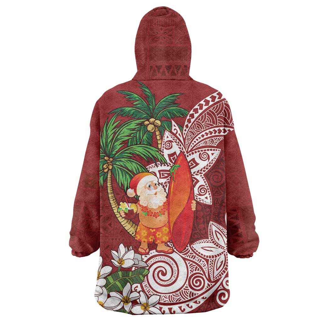 Polynesian Wearable Blanket Hoodie Tropical Santa - Plumeria Red Vintage LT7 - Polynesian Pride