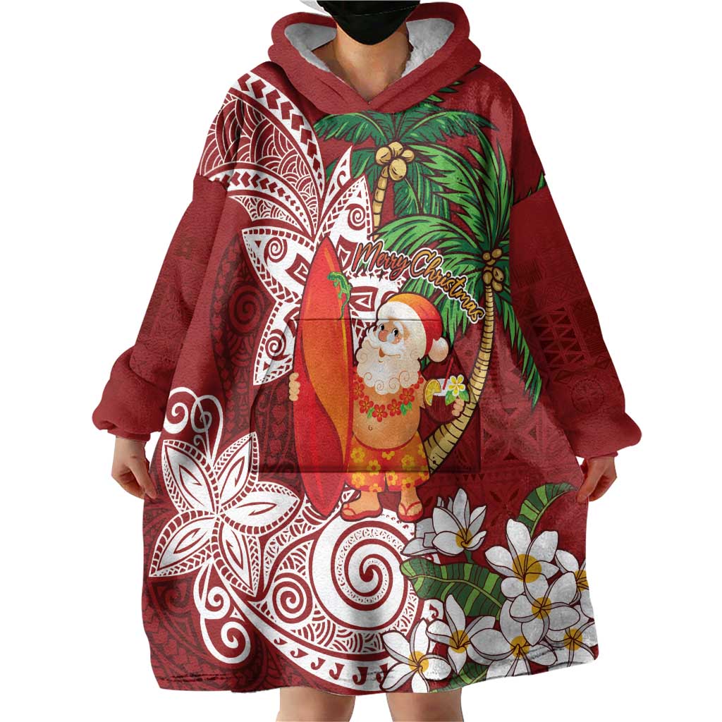 Polynesian Wearable Blanket Hoodie Tropical Santa - Plumeria Red Vintage LT7 - Polynesian Pride