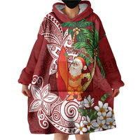 Polynesian Wearable Blanket Hoodie Tropical Santa - Plumeria Red Vintage LT7 - Polynesian Pride