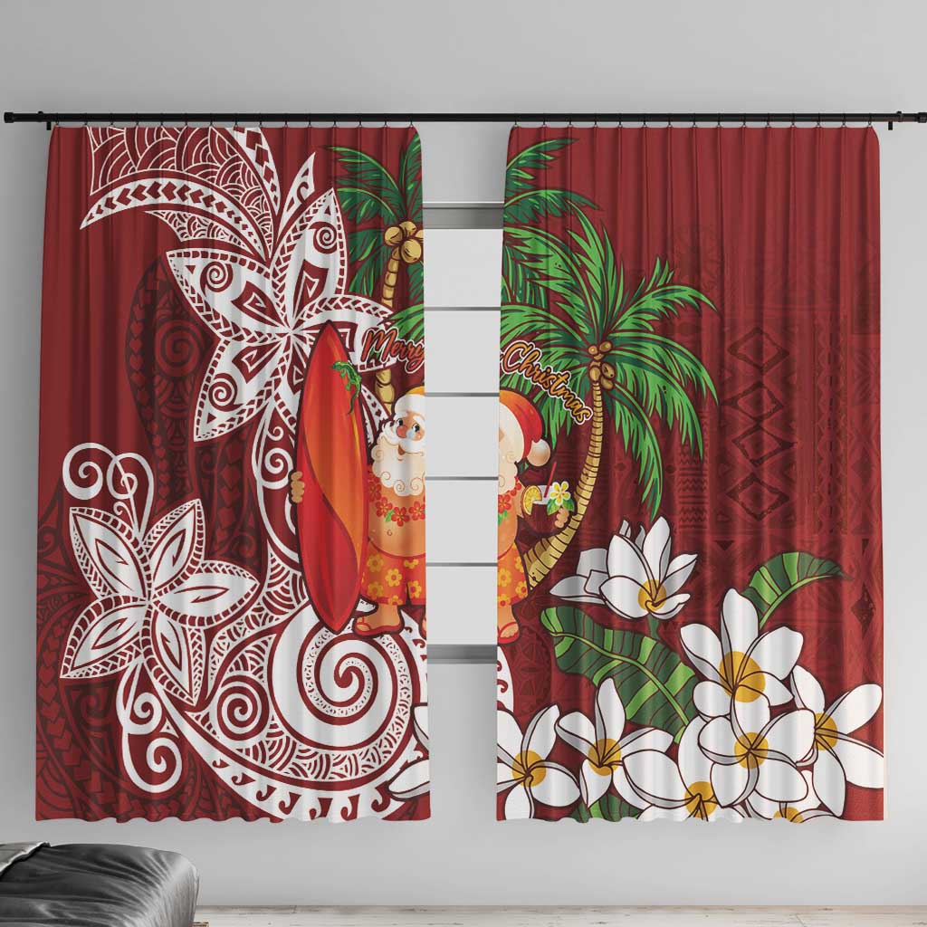 Polynesian Window Curtain Tropical Santa - Plumeria Red Vintage