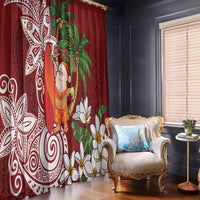 Polynesian Window Curtain Tropical Santa - Plumeria Red Vintage LT7 - Polynesian Pride
