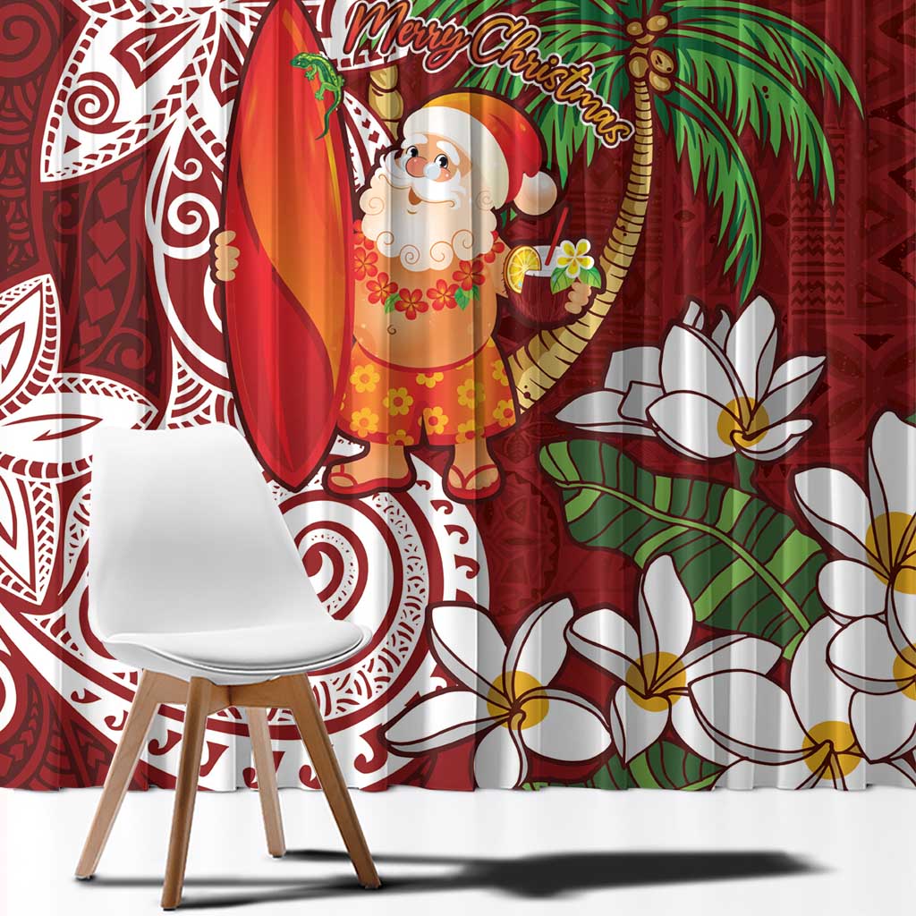 Polynesian Window Curtain Tropical Santa - Plumeria Red Vintage LT7 - Polynesian Pride