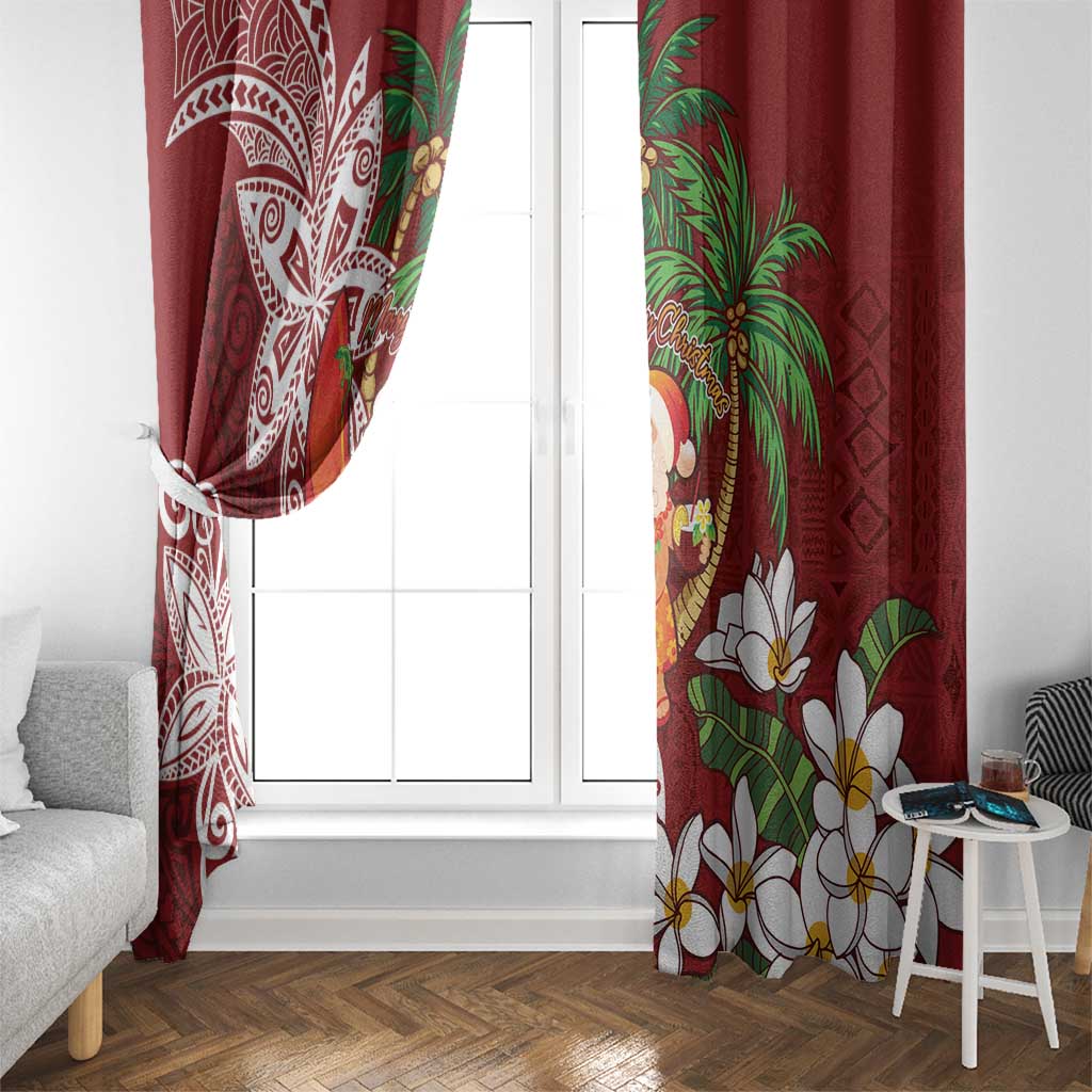 Polynesian Window Curtain Tropical Santa - Plumeria Red Vintage LT7 - Polynesian Pride