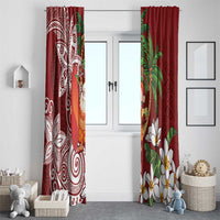 Polynesian Window Curtain Tropical Santa - Plumeria Red Vintage LT7 - Polynesian Pride