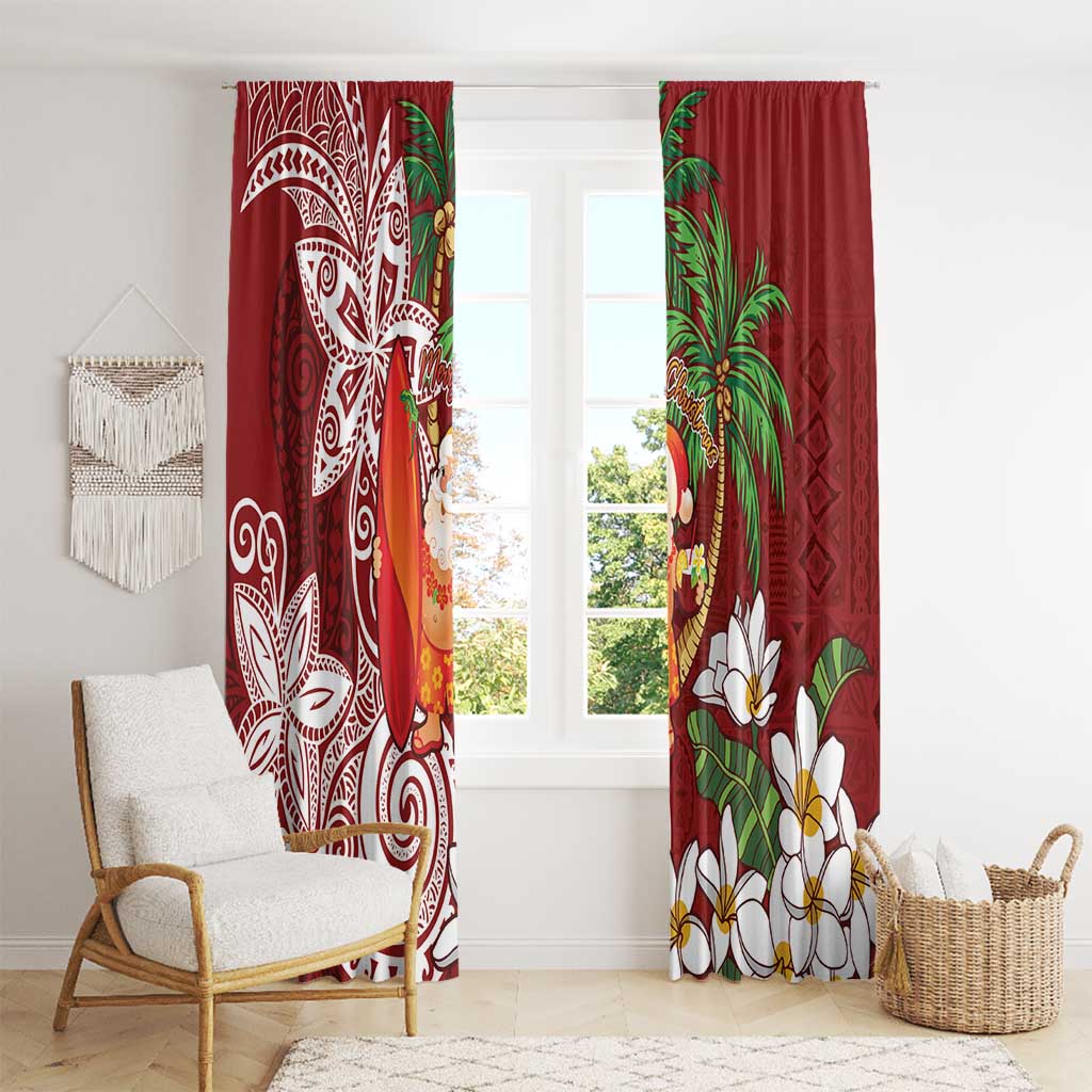 Polynesian Window Curtain Tropical Santa - Plumeria Red Vintage LT7 - Polynesian Pride