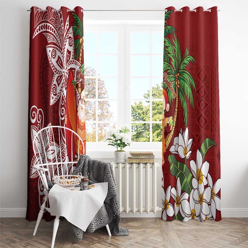 Polynesian Window Curtain Tropical Santa - Plumeria Red Vintage LT7 - Polynesian Pride