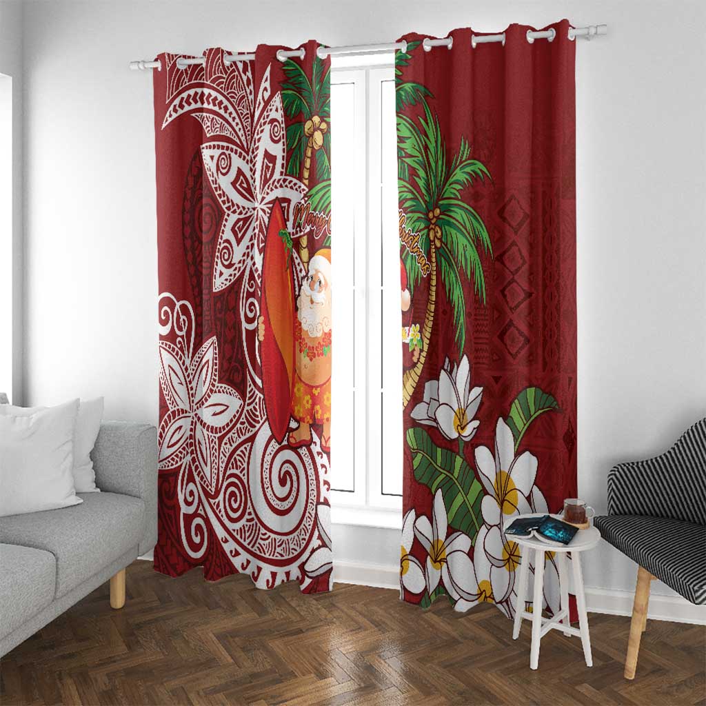 Polynesian Window Curtain Tropical Santa - Plumeria Red Vintage LT7 With Grommets Red - Polynesian Pride