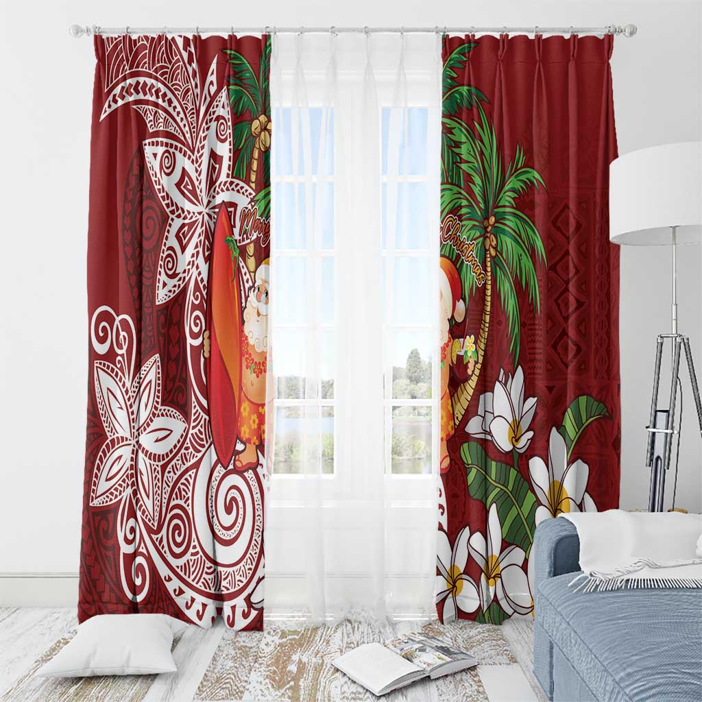 Polynesian Window Curtain Tropical Santa - Plumeria Red Vintage LT7 - Polynesian Pride