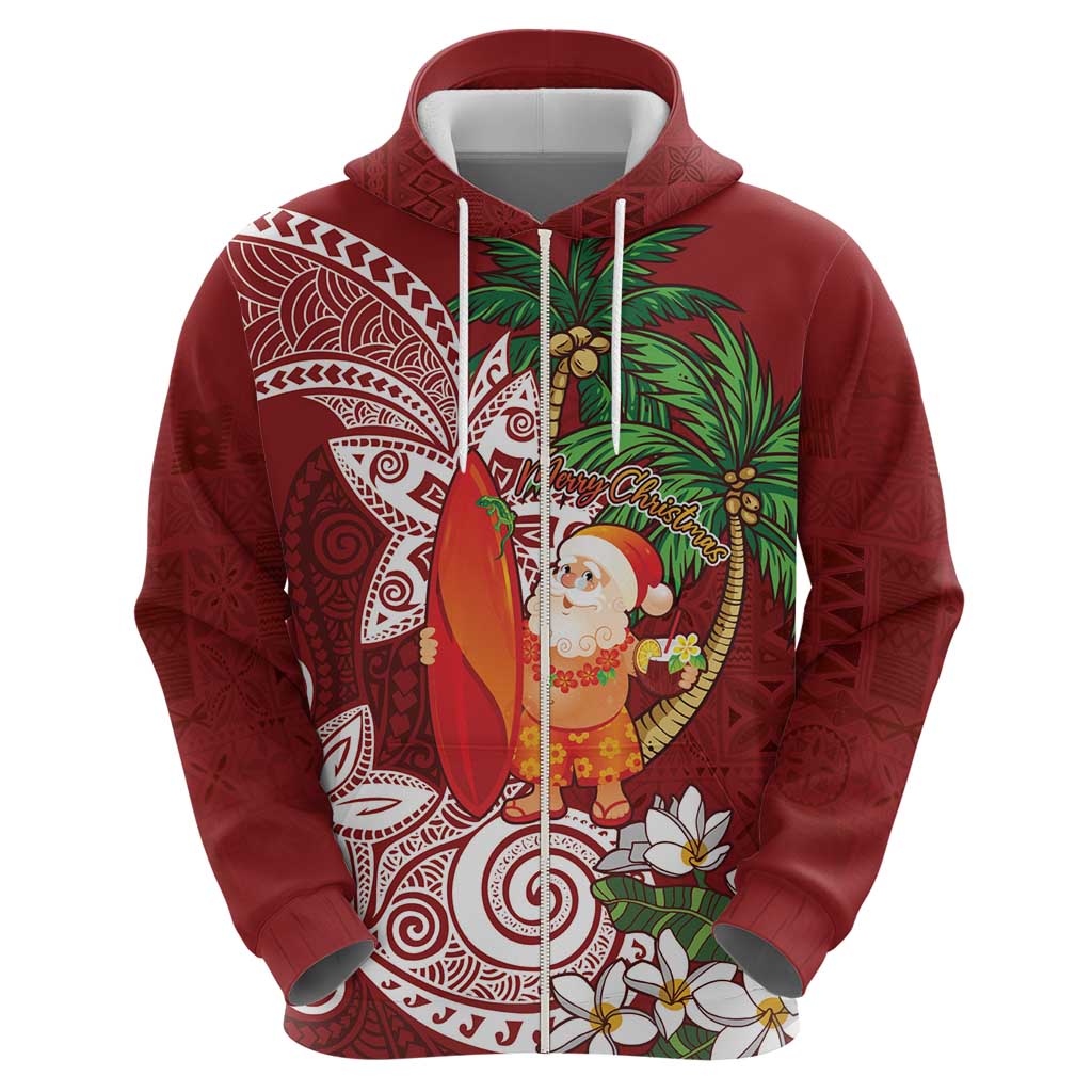 Polynesian Zip Hoodie Tropical Santa - Plumeria Red Vintage