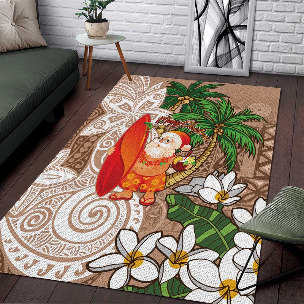 Polynesian Area Rug Tropical Santa - Plumeria Beige Vintage