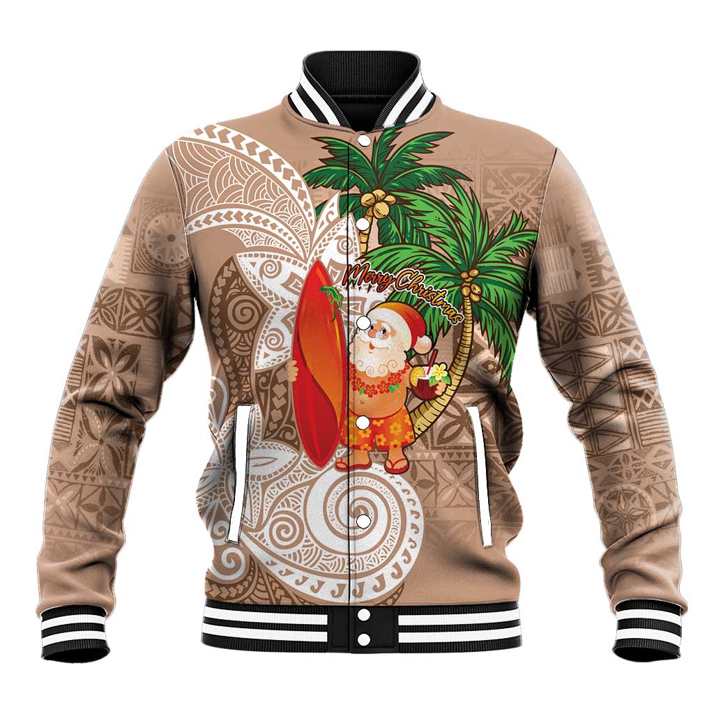 Polynesian Baseball Jacket Tropical Santa - Plumeria Beige Vintage LT7 Unisex Beige - Polynesian Pride