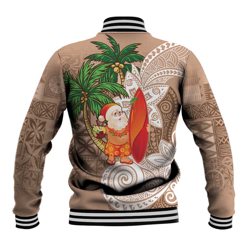 Polynesian Baseball Jacket Tropical Santa - Plumeria Beige Vintage LT7 - Polynesian Pride