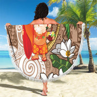 Polynesian Beach Blanket Tropical Santa - Plumeria Beige Vintage LT7 - Polynesian Pride