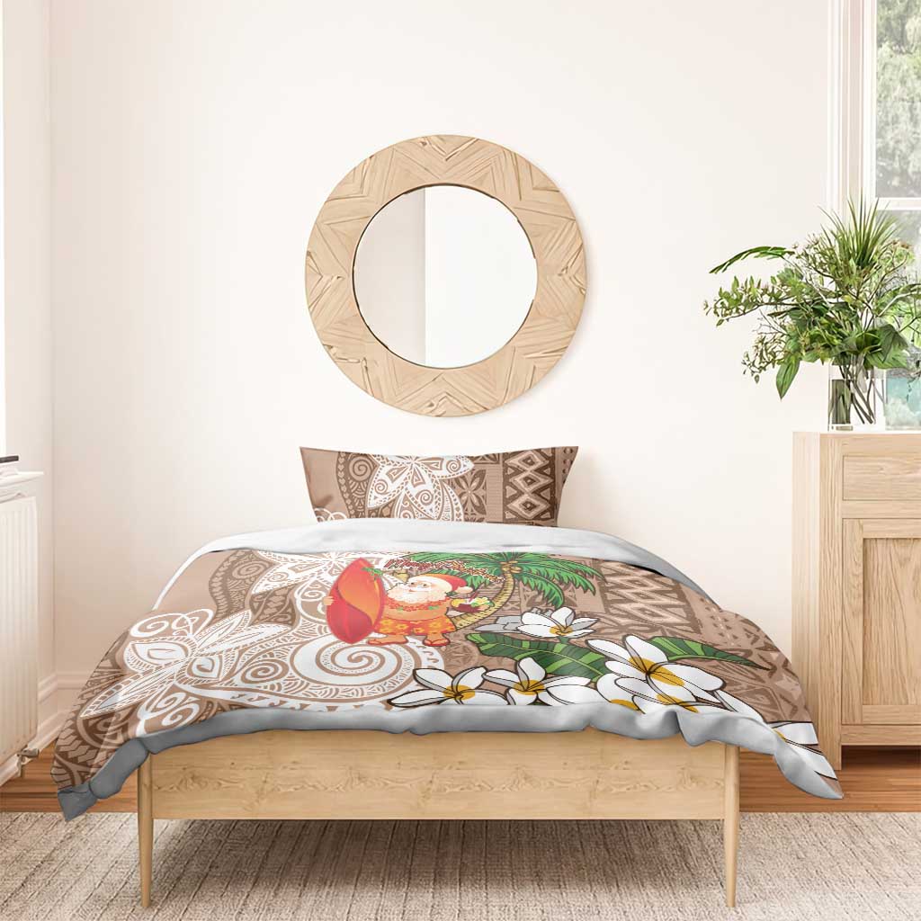 Polynesian Bedding Set Tropical Santa - Plumeria Beige Vintage