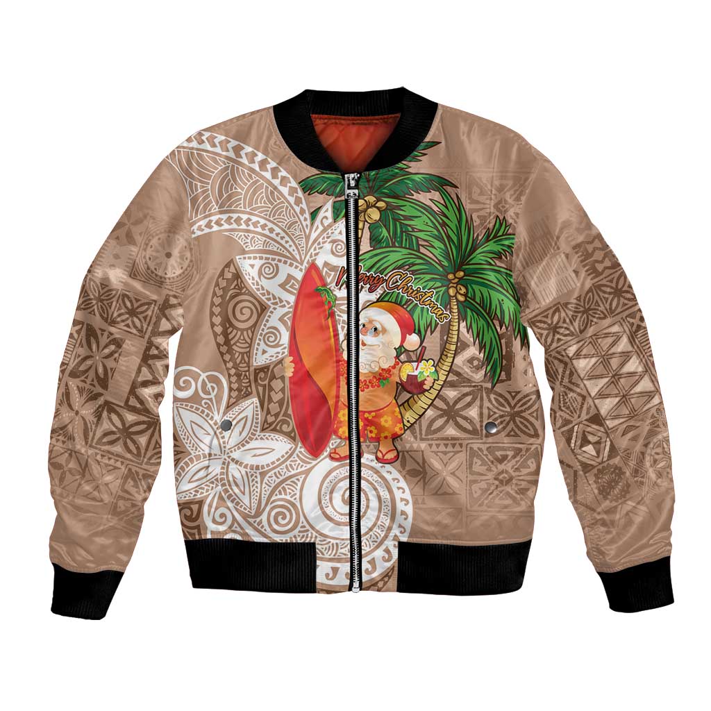 Polynesian Bomber Jacket Tropical Santa - Plumeria Beige Vintage