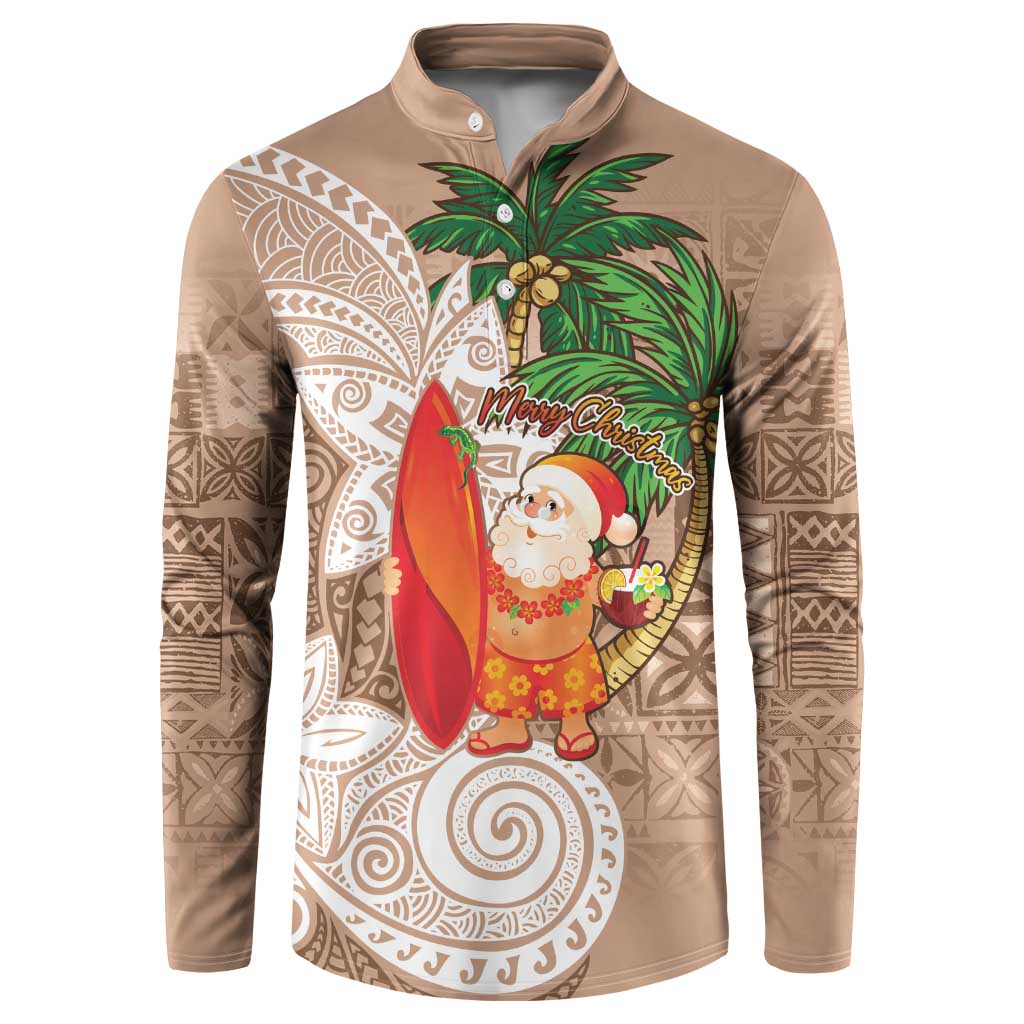 Polynesian Button Sweatshirt Tropical Santa - Plumeria Beige Vintage LT7 Beige - Polynesian Pride