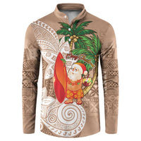 Polynesian Button Sweatshirt Tropical Santa - Plumeria Beige Vintage LT7 Beige - Polynesian Pride