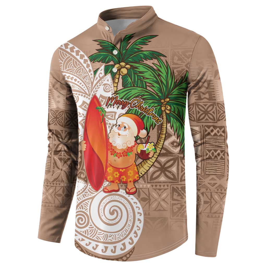 Polynesian Button Sweatshirt Tropical Santa - Plumeria Beige Vintage LT7 - Polynesian Pride