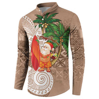 Polynesian Button Sweatshirt Tropical Santa - Plumeria Beige Vintage LT7 - Polynesian Pride
