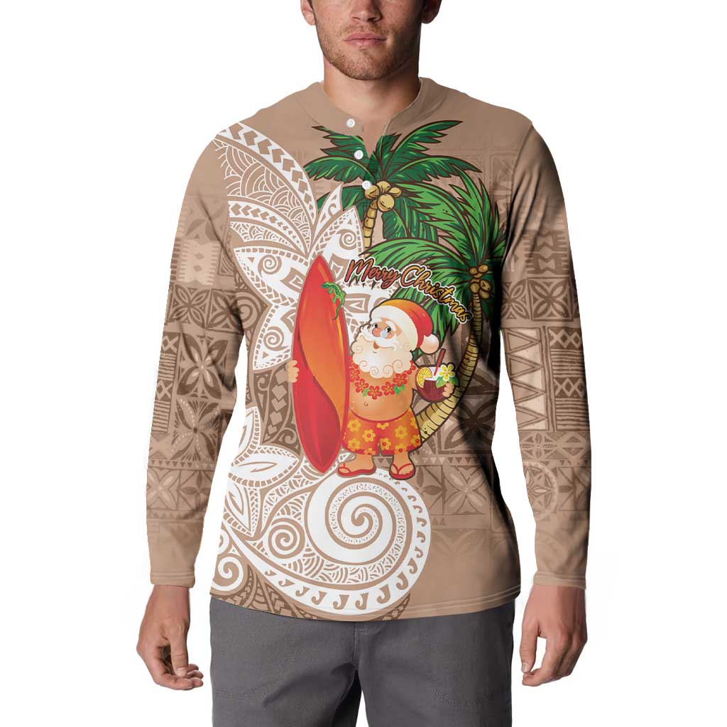 Polynesian Button Sweatshirt Tropical Santa - Plumeria Beige Vintage LT7 - Polynesian Pride